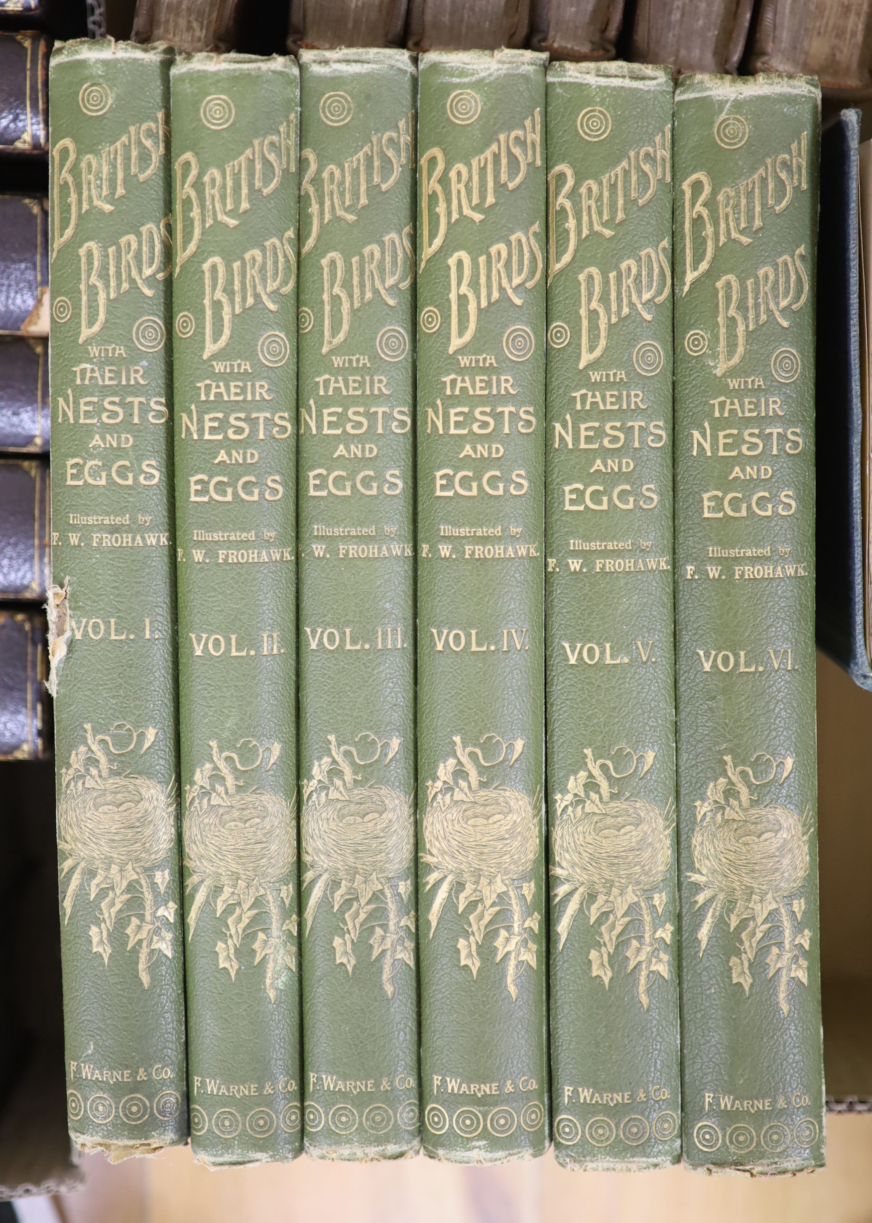 Butler, Arthur. G. - British Birds with their Nests and Eggs. 6 vols. Complete with 24 lithographic plates and a further 318 b/w plates. Original publishers cloth with large gilt pictorial and title to upper, gilt decora